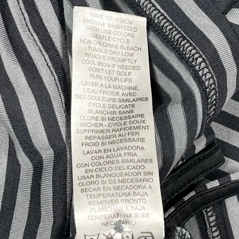 Travis Mathew Polo Shirt Men XL Black Grey Striped Short Sleeve Pima Cotton Logo